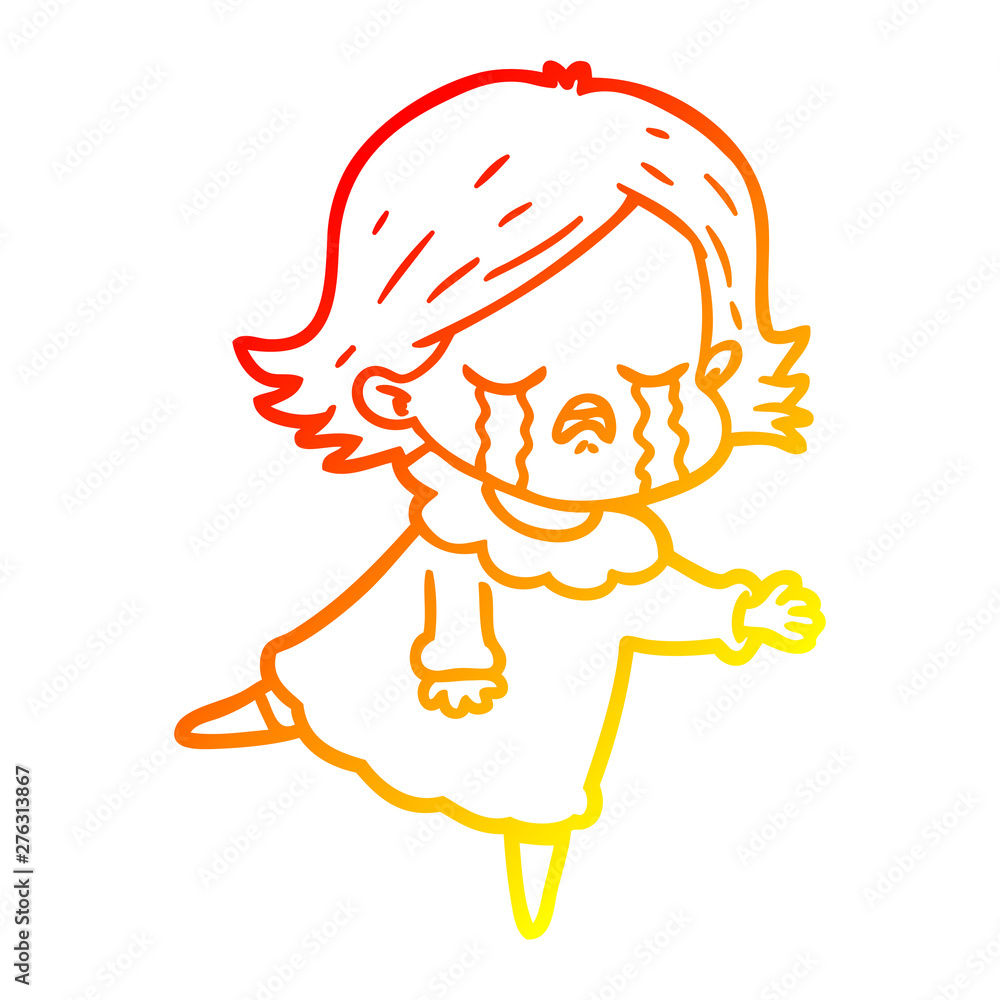Fototapeta premium warm gradient line drawing cartoon girl crying