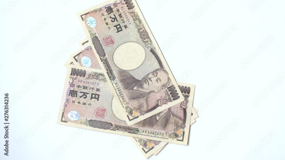 Put Down Japanese Banknotes on White Background, Rich Value. Put Down Japanese Banknotes on White Background, Rich Value.