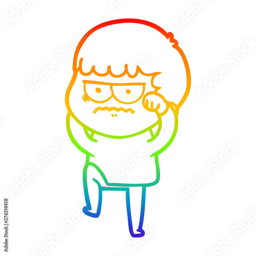 rainbow gradient line drawing cartoon annoyed man