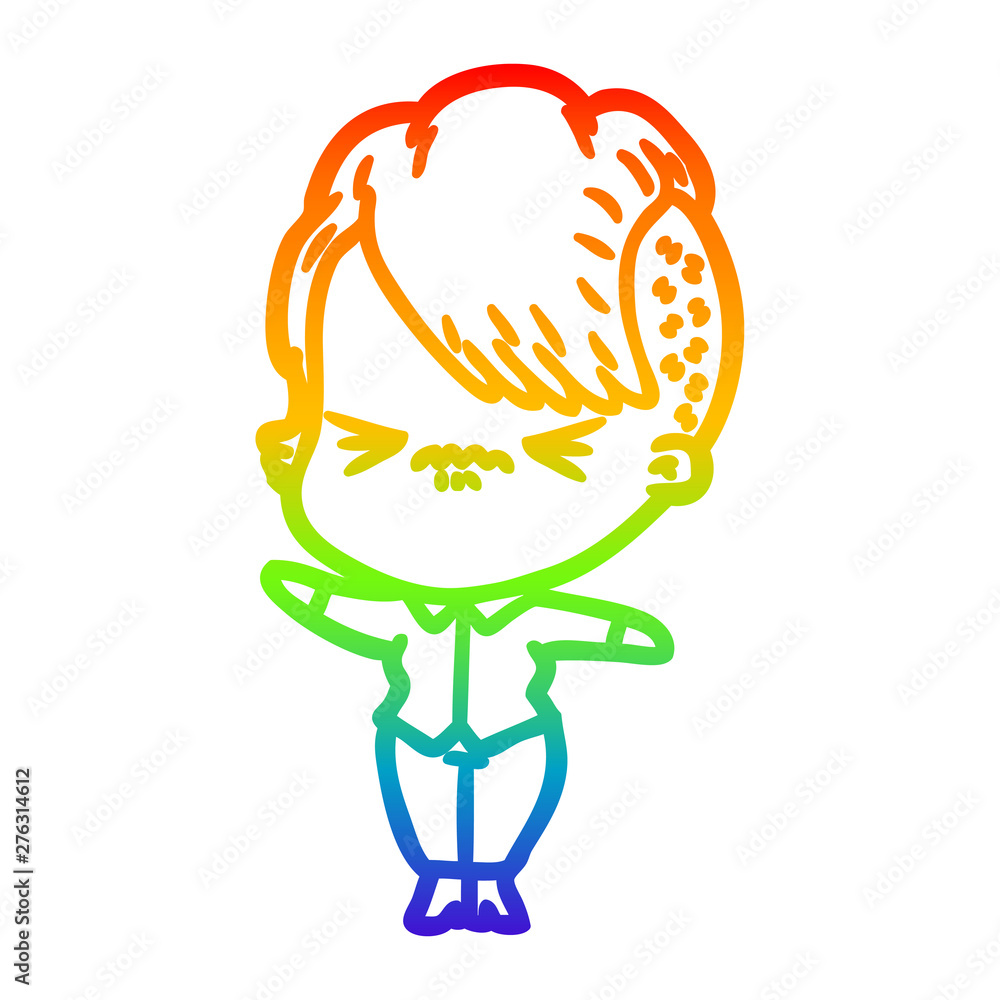 rainbow gradient line drawing cartoon annoyed hipster girl rainbow gradient line drawing cartoon annoyed hipster girl