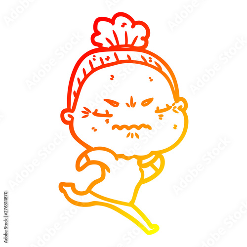 warm gradient line drawing cartoon annoyed old lady
