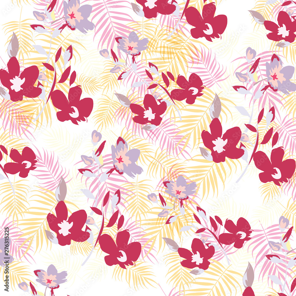 Fototapeta premium Floral bouquet vector pattern with small flowers and leaves