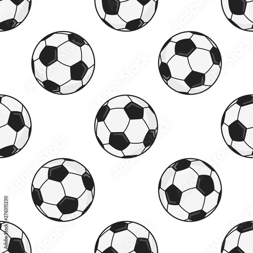 Seamless pattern with black and white hexagon soccer balls flat sty e design vector illustration isolated on white background. Soccer - popular sport game and ball - symbol of it.