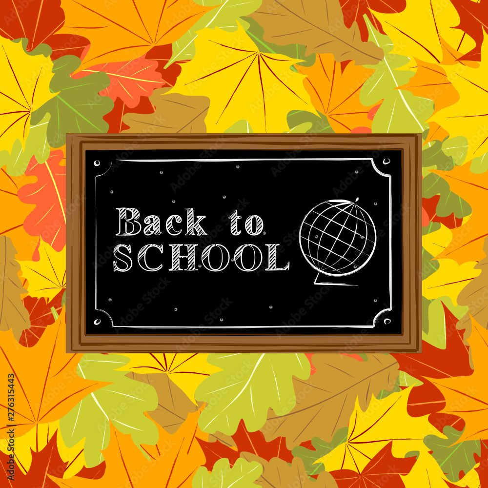 Chalk frame with school elements. Hand drawn frame. Autumn vector design. Back to school. Autumn background.