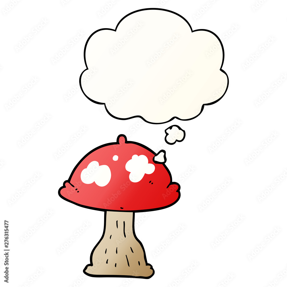 cartoon mushroom and thought bubble in smooth gradient style