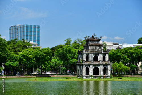 Turtle tower on Hoan Kiem Lake, Hanoi, Vietnam.