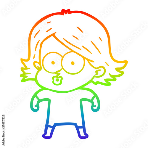 rainbow gradient line drawing cartoon girl pouting
