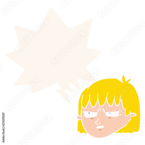 cartoon angry woman and speech bubble in retro style
