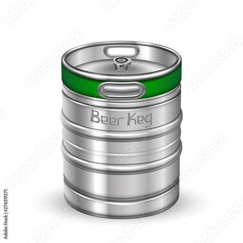 Classic Chrome Metallic Beer Keg Barrel Vector. Blank Standard Aluminum Keg For Delivery To Tavern Alcoholic Brewing Lager Drink Production. Steel Container Realistic 3d Illustration