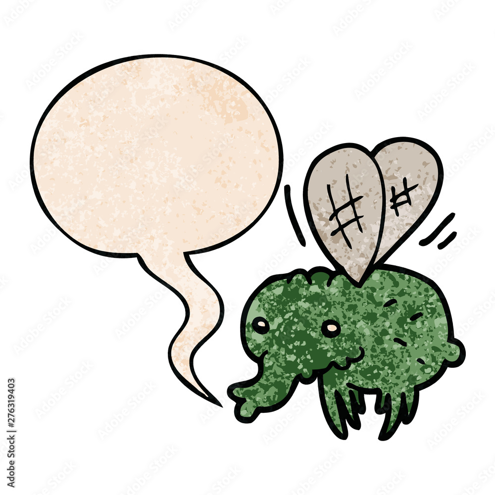 cartoon fly and speech bubble in retro texture style cartoon fly and speech bubble in retro texture style