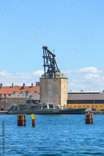 Holmen naval base in Copenhagen, old harbor crane, Copenhagen, Denmark photo