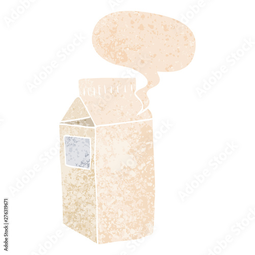 cartoon milk carton and speech bubble in retro textured style