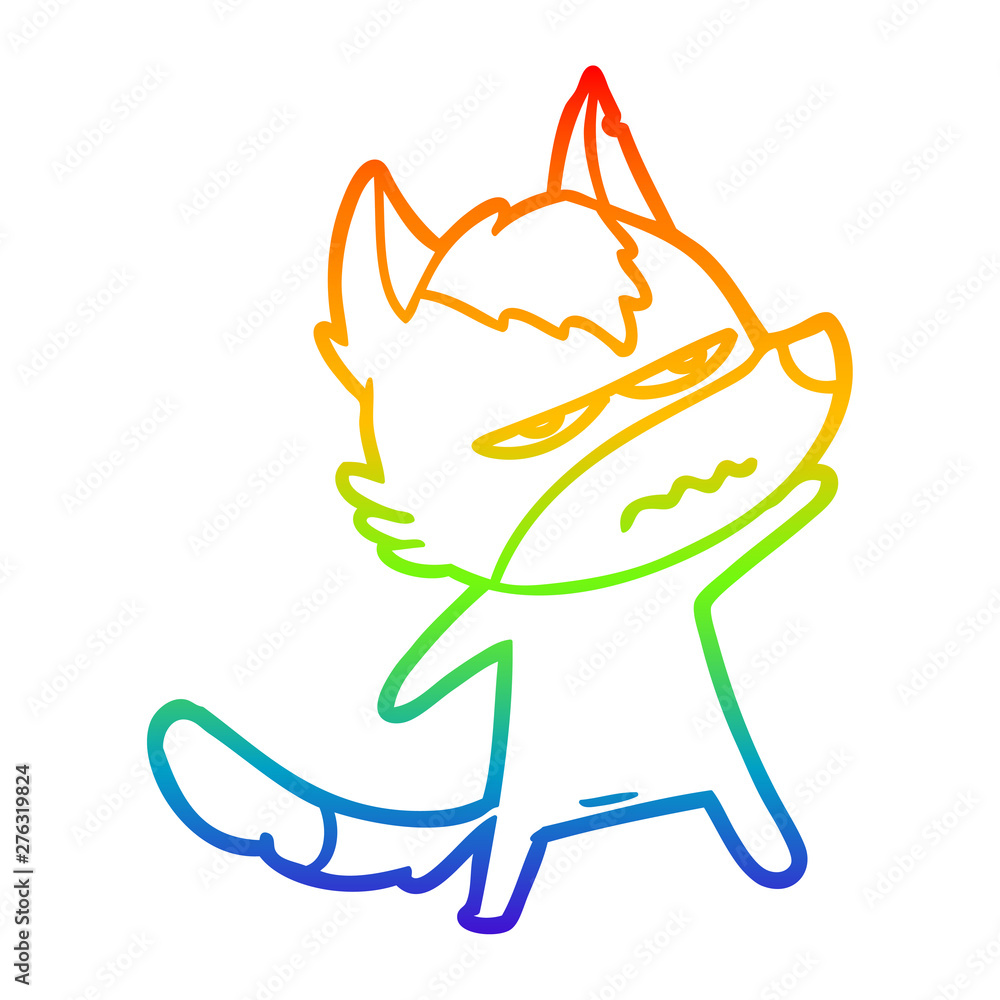 Obraz premium rainbow gradient line drawing cartoon annoyed wolf