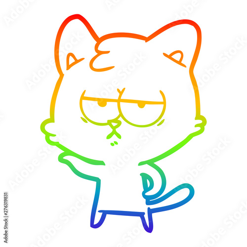 rainbow gradient line drawing bored cartoon cat