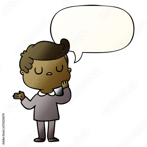 cartoon man wondering and speech bubble in smooth gradient style