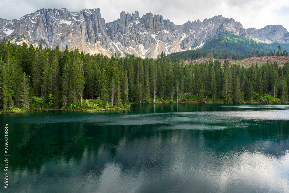 Lago di Carezza, beautiful lake in the Dolomites.
