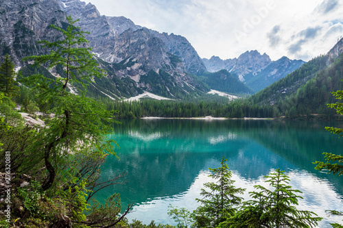 Lago di Braies, beautiful lake in the Dolomites.