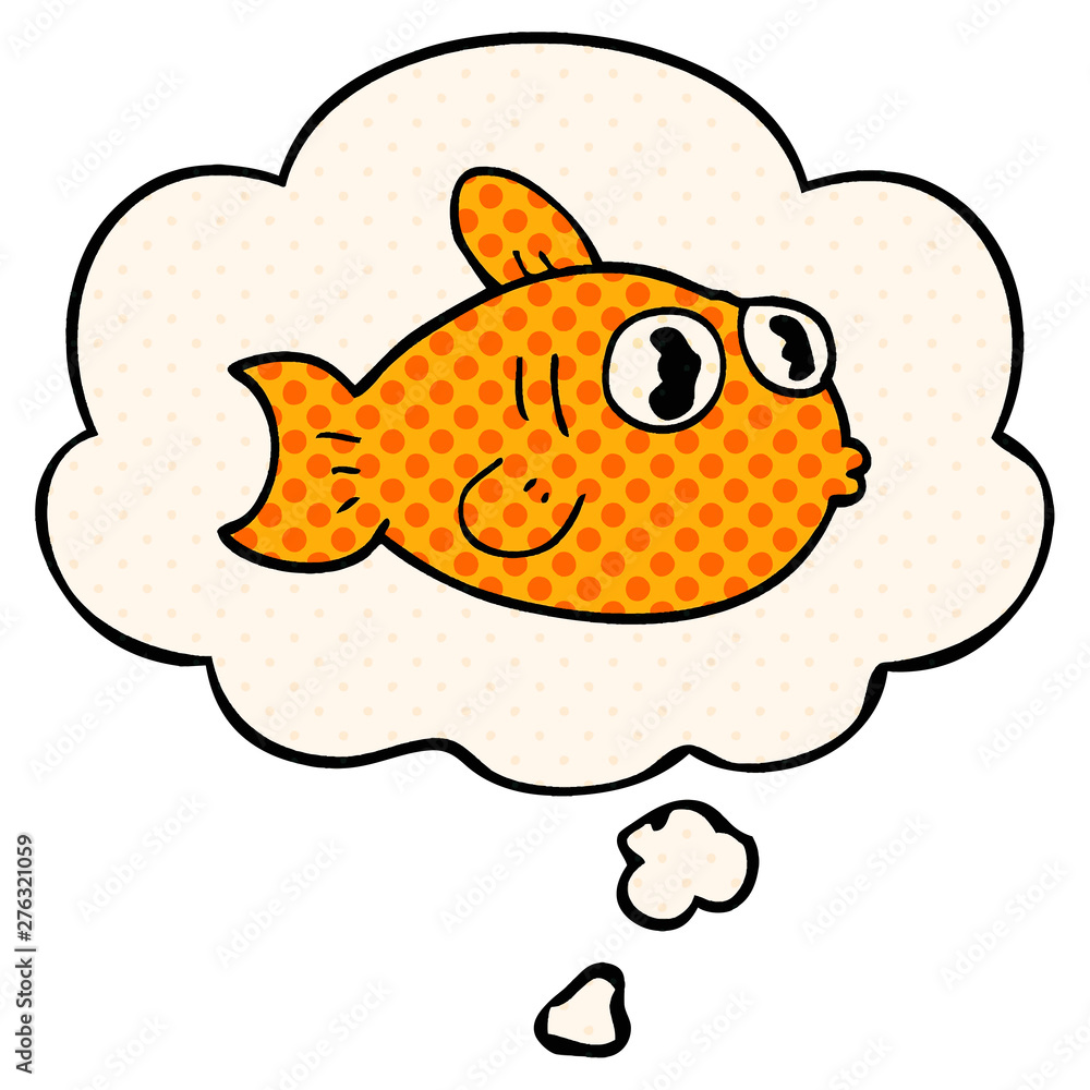 cartoon fish and thought bubble in comic book style