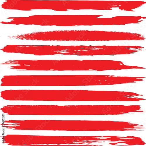 Set of vector paint strokes of red color on white background.