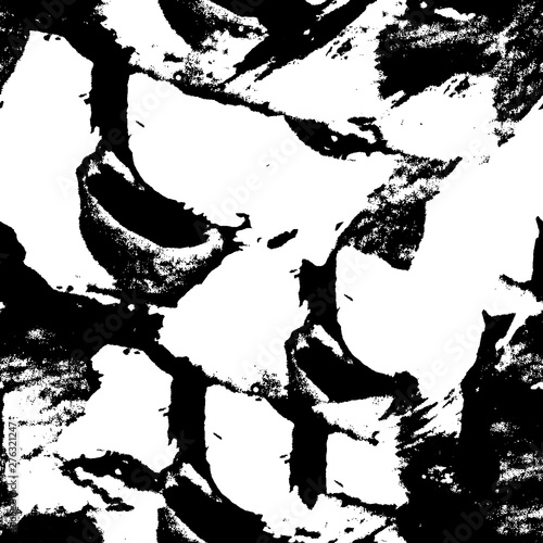 Black and white grunge texture. Monochrome gloomy background. The dirty spot is abstract. Spilled ink. Chaotic futuristic surface.