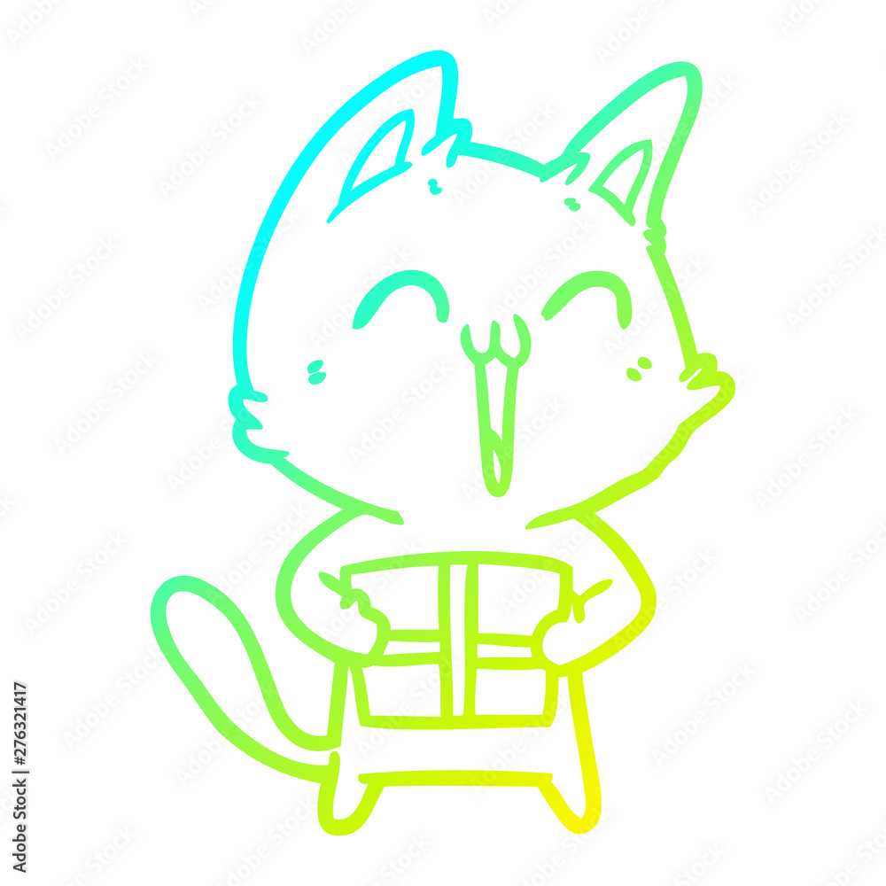 Obraz premium cold gradient line drawing happy cartoon cat