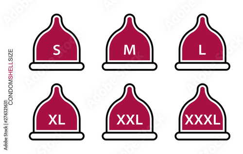 Flat design. Classification of condoms by size. Condom icon with size for applications, web sites and public use. Vector illustration. Condom folded. Small, medium, large, extra large.