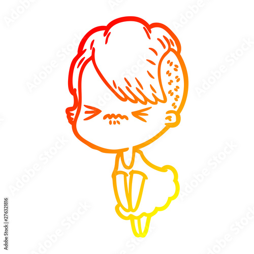 warm gradient line drawing cartoon annoyed hipster girl