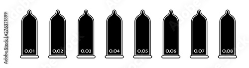 Flat linear design. Classification of condoms by density. Condom icon with different thickness for applications, web sites and public use. Vector illustration.