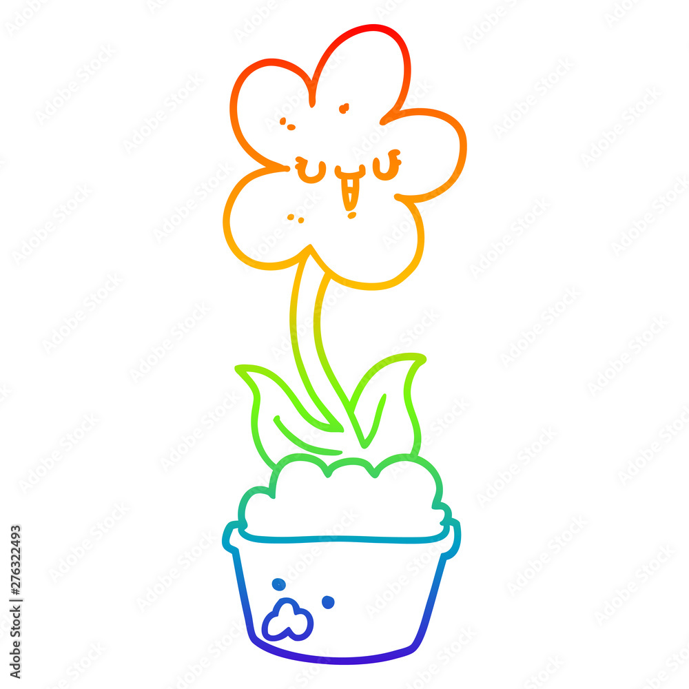 Fototapeta premium rainbow gradient line drawing cute cartoon flower
