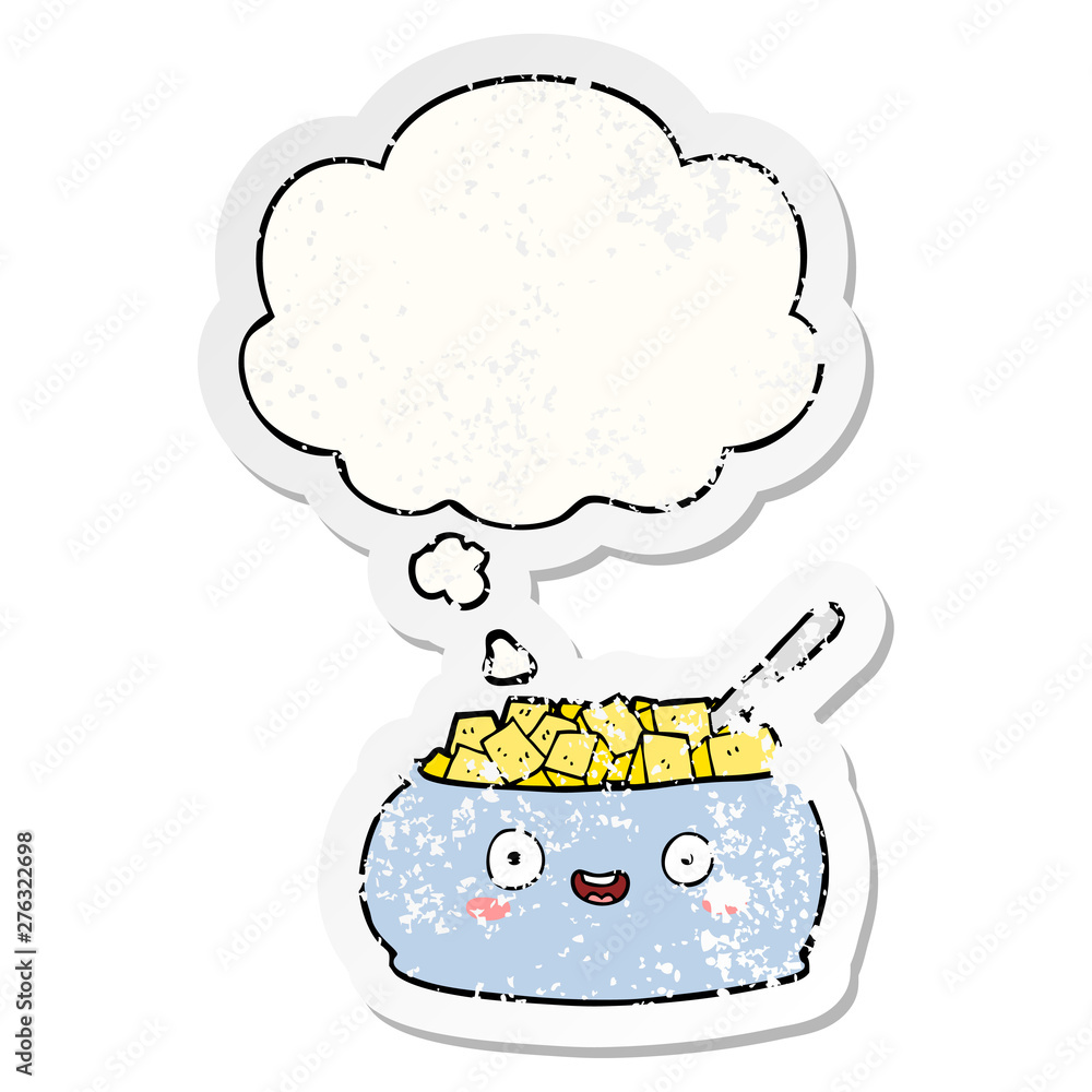cute cartoon bowl of sugar and thought bubble as a distressed worn sticker cute cartoon bowl of sugar and thought bubble as a distressed worn sticker