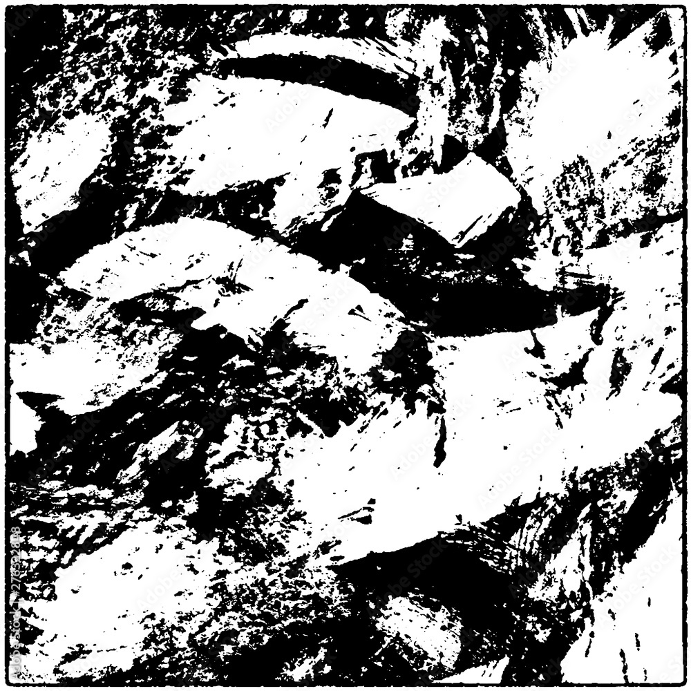 Grunge is black and white. Worn dark monochrome background. The texture of the old destroyed surface. Vector pattern of cracks and chips.