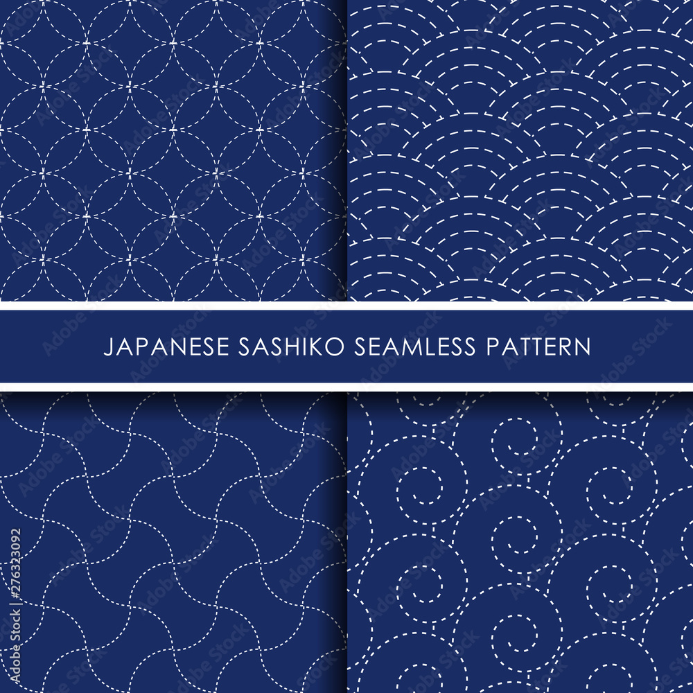 Japanese sashiko seamless pattern vector set, Decorative wallpaper.
