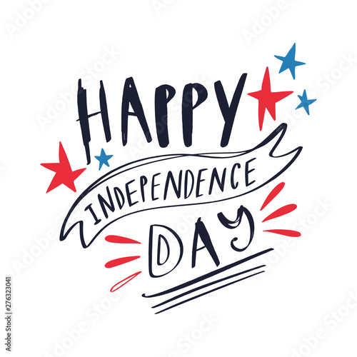 Happy fourth of July hand drawn card. Doodle elements set, decoration.