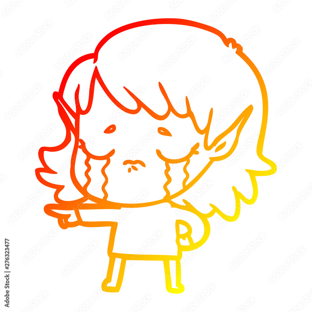 warm gradient line drawing cartoon crying elf girl warm gradient line drawing cartoon crying elf girl