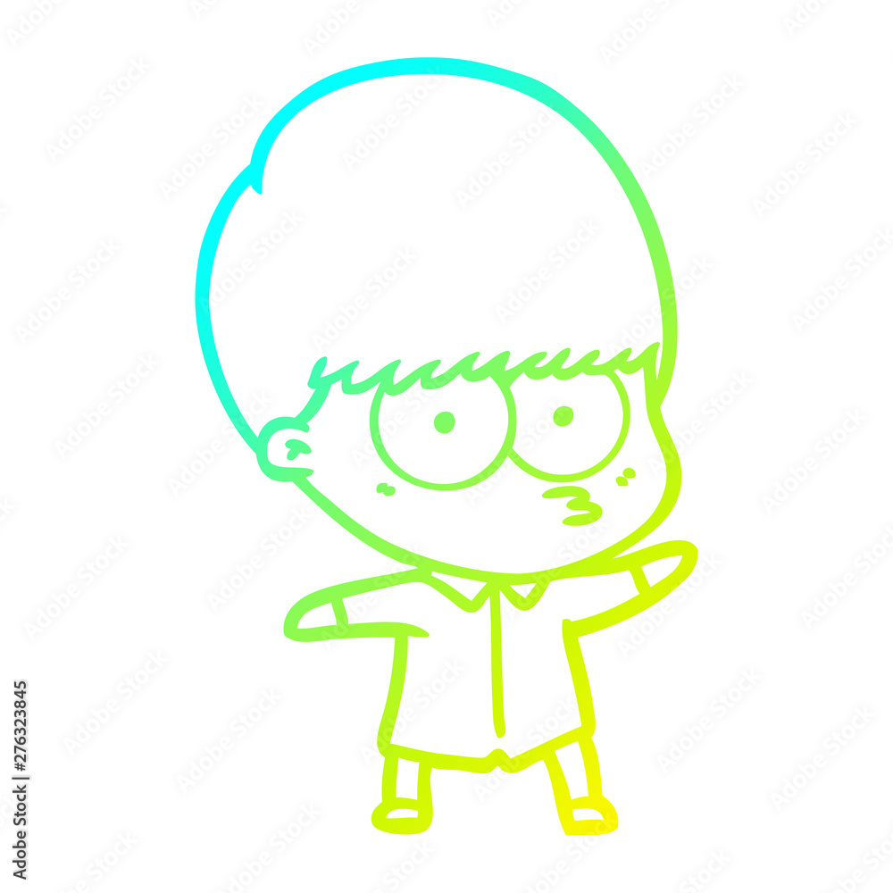 Fototapeta premium cold gradient line drawing curious cartoon boy