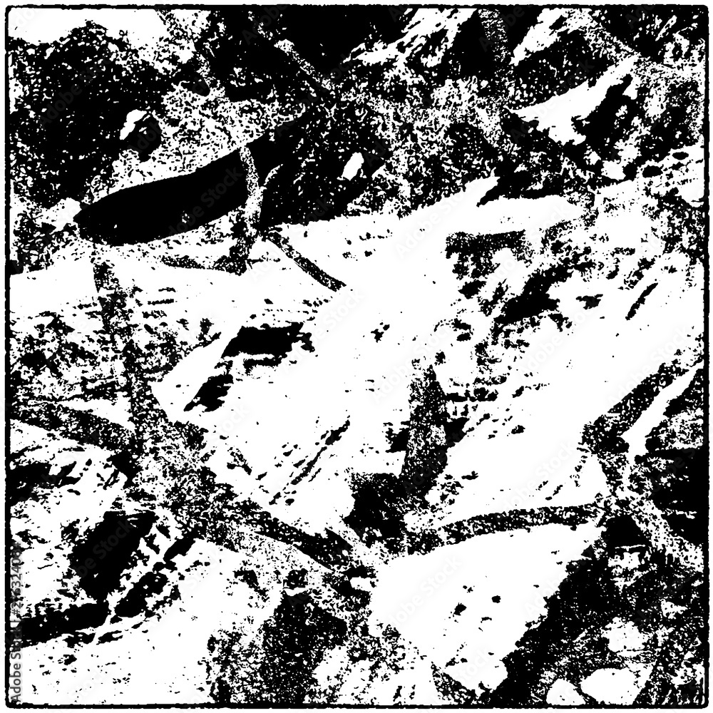 Naklejka premium Grunge is black and white. Worn dark monochrome background. The texture of the old destroyed surface. Vector pattern of cracks and chips.