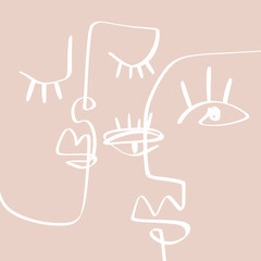 Wandcirkels Kantoor Vrouwengezicht lijntekening kubisme stijl  © Knstart Studio