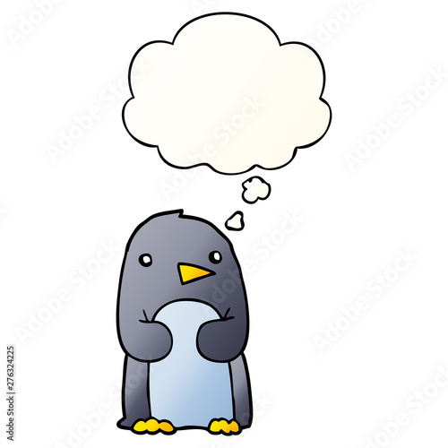 cartoon penguin and thought bubble in smooth gradient style