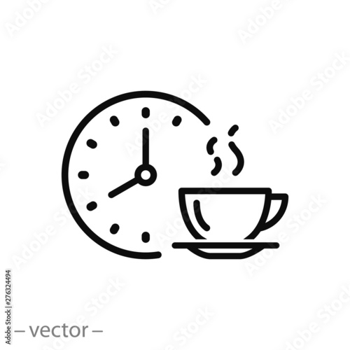 coffee time icon, tea time , thin linear symbol for web and mobile phone on white background - editable stroke vector illustration eps10