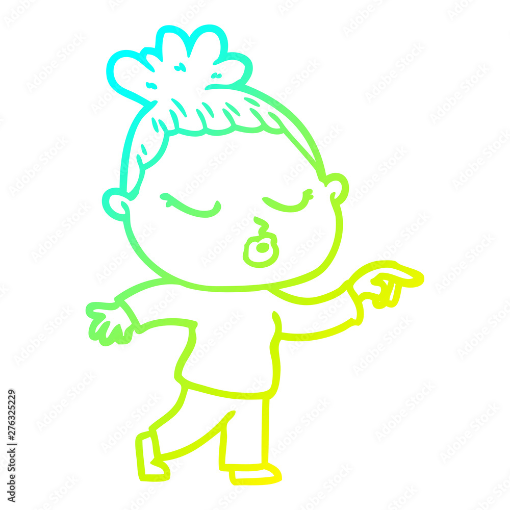 Obraz premium cold gradient line drawing cartoon calm woman