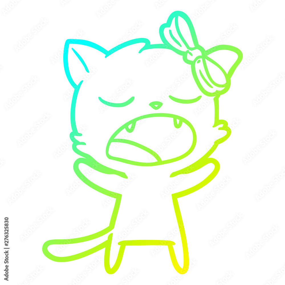 Fototapeta premium cold gradient line drawing cartoon yawning cat