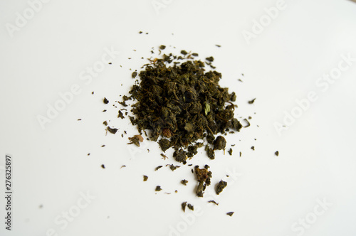 pile of green tea isolated on white background