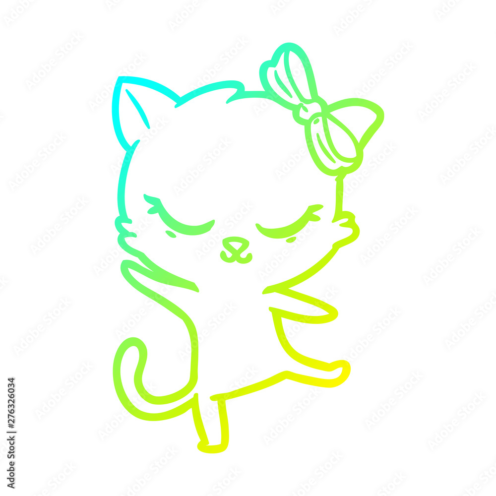 cold gradient line drawing cute cartoon cat with bow cold gradient line drawing cute cartoon cat with bow