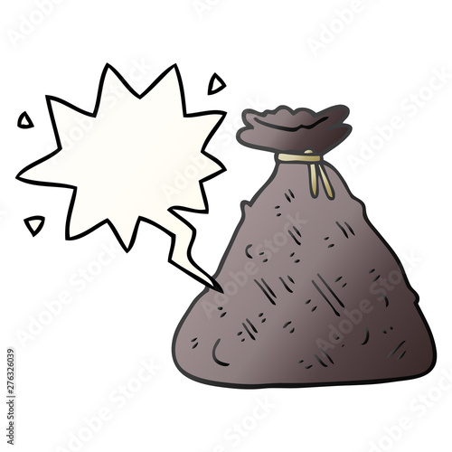 cartoon old hessian sack and speech bubble in smooth gradient style