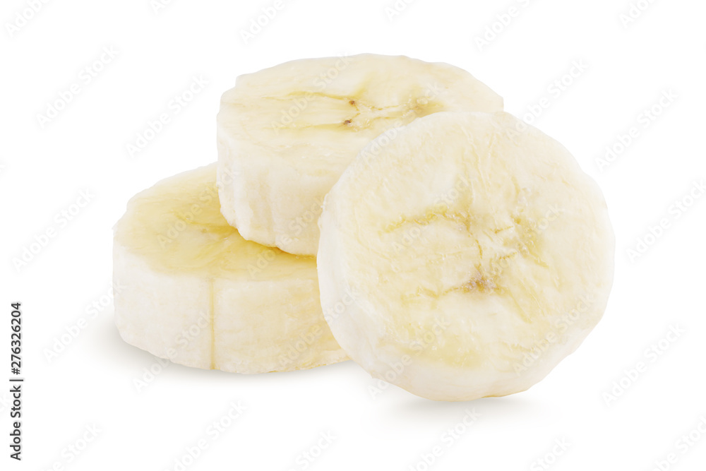 Banana slices. Peeled Banana Slices Isolated on White. Full depth of field    