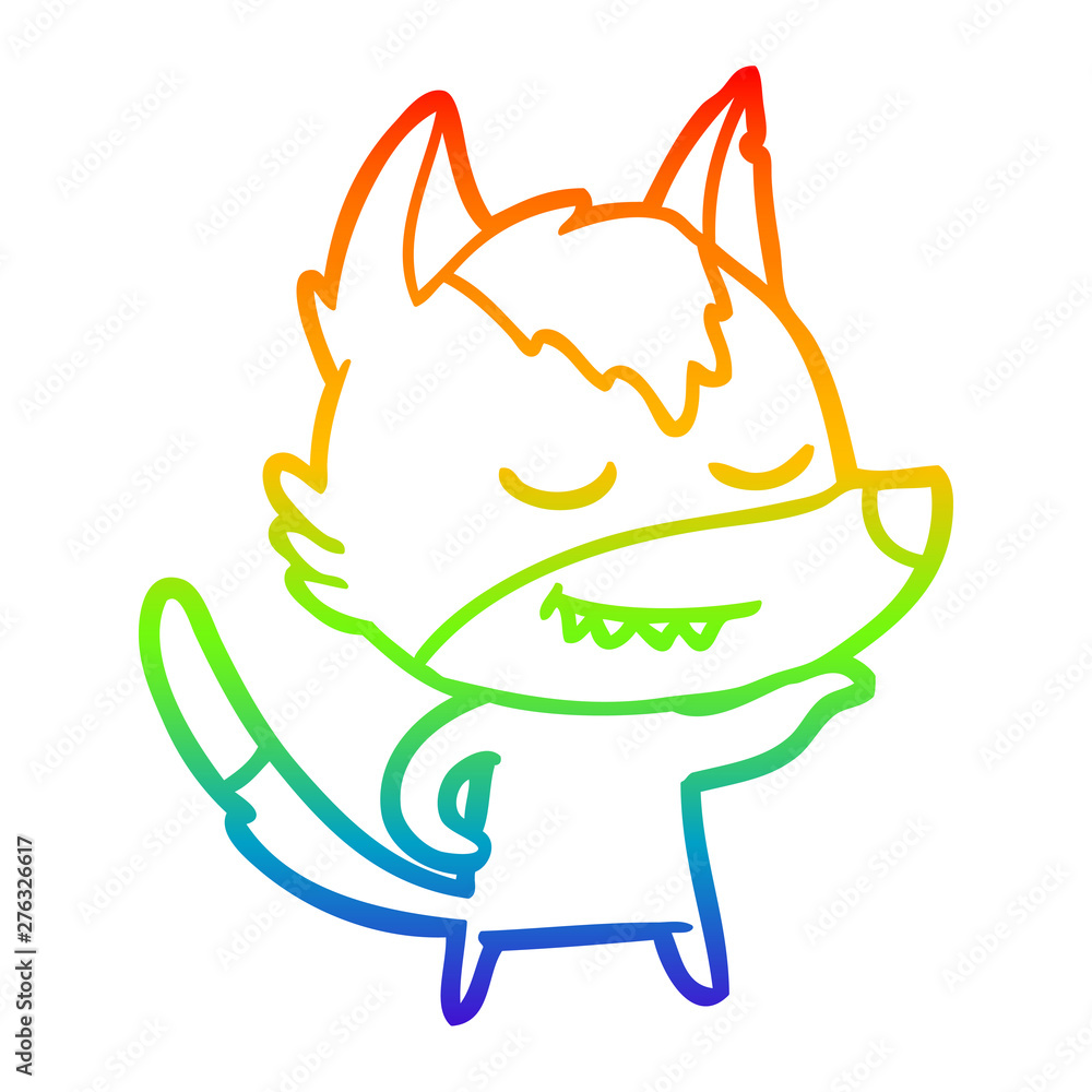 Obraz premium rainbow gradient line drawing friendly cartoon wolf
