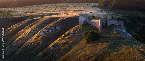Panoramic view of Kudryntsi Castle in the evening light photo