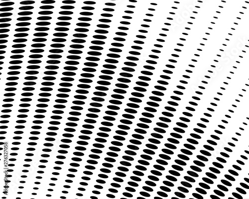 Abstract halftone texture monochrome vector chaotic wave dots on white background.