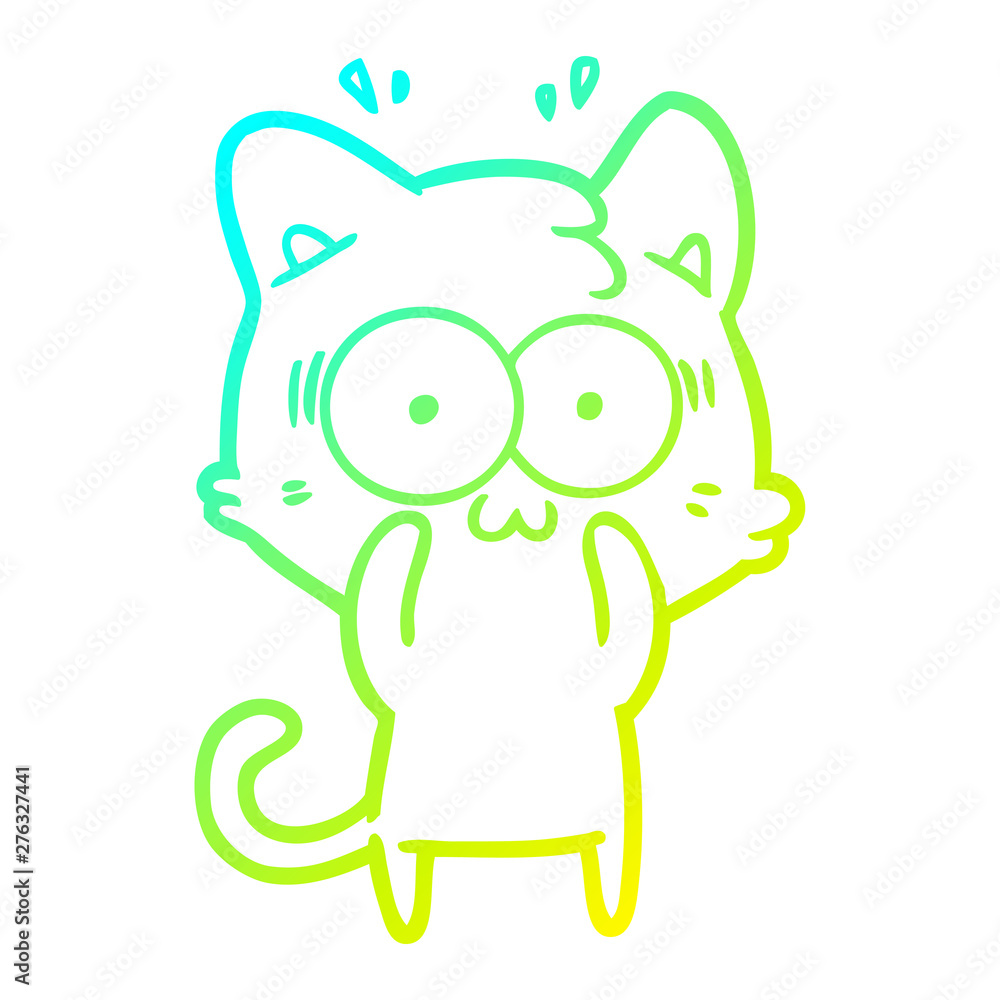 cold gradient line drawing cartoon surprised cat