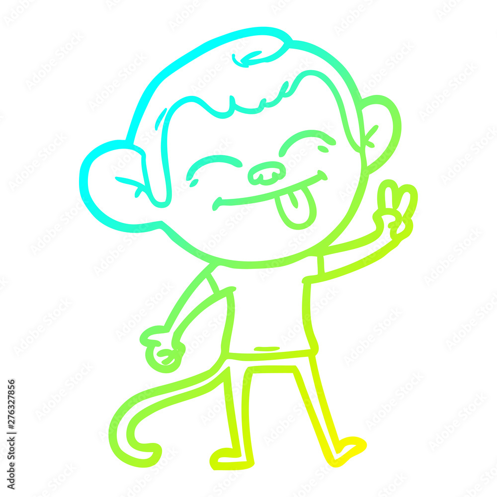 cold gradient line drawing funny cartoon monkey making peace sign cold gradient line drawing funny cartoon monkey making peace sign